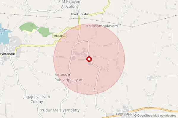 Map showing approximate area covered by Pincode 637407 — Melur B.O, Namakkal