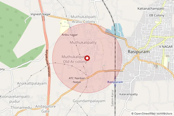 Map showing approximate area covered by Pincode 637408 — Pattanam B.O, Namakkal