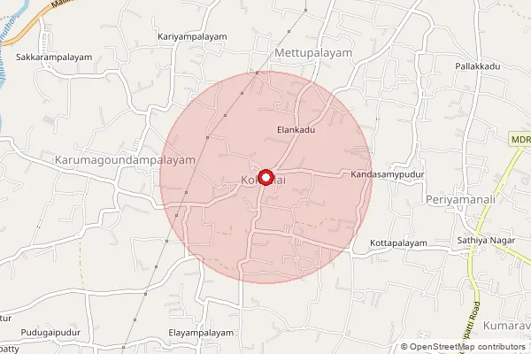 Map showing approximate area covered by Pincode 637410 — Thottiapatti B.O, Namakkal
