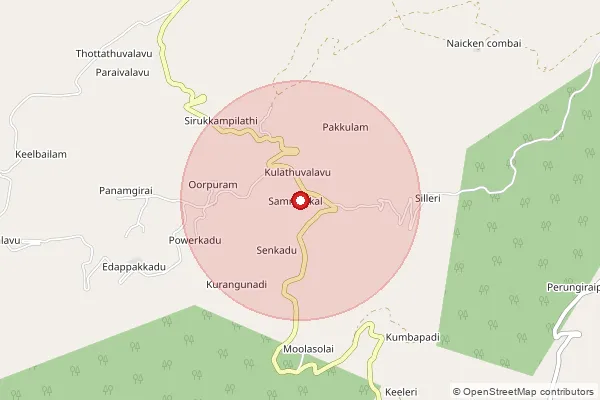 Map showing approximate area covered by Pincode 637411 — Bailnadu B.O, Namakkal