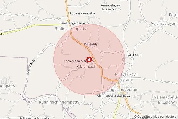 Map showing approximate area covered by Pincode 637412 — Kadiranallur B.O, Namakkal