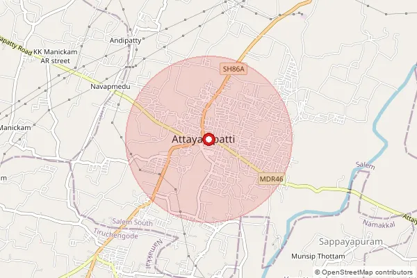 Map showing approximate area covered by Pincode 637501 — Papparapatti B.O, Salem