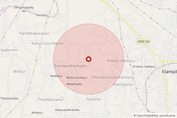 Map showing approximate area covered by Pincode 637502 — Kosavapatti B.O, Salem
