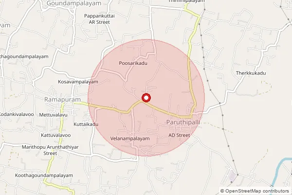 Map showing approximate area covered by Pincode 637503 — Karumanur B.O, Namakkal
