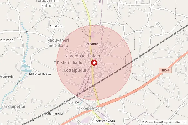 Map showing approximate area covered by Pincode 637504 — Vembadithalam S.O, Salem