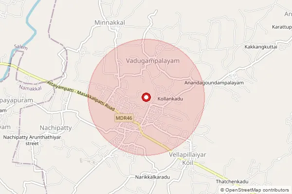 Map showing approximate area covered by Pincode 637505 — Alavaipatty B.O, Namakkal