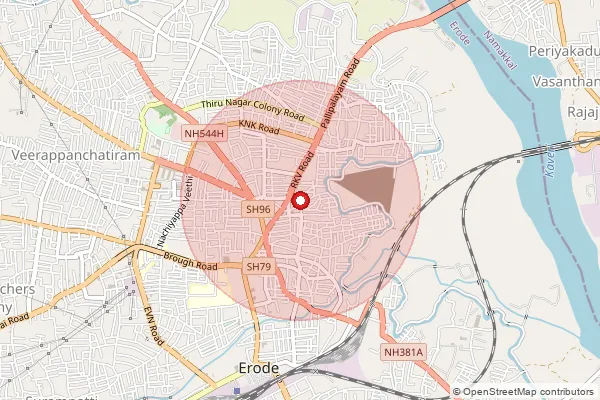 Map showing approximate area covered by Pincode 638001 — Erode Ho, Erode
