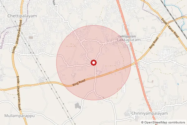 Map showing approximate area covered by Pincode 638002 — Lakkapuram Bo, Erode
