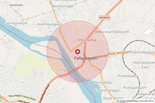 Map showing approximate area covered by Pincode 638006 — Pallipalayam So, Namakkal