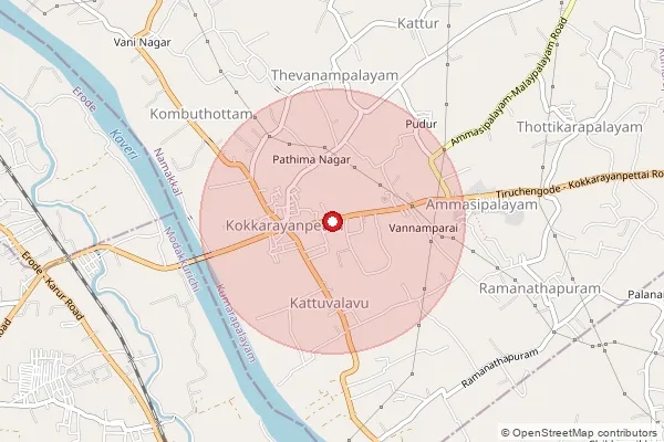 Map showing approximate area covered by Pincode 638007 — Pappampalayam Bo, Namakkal