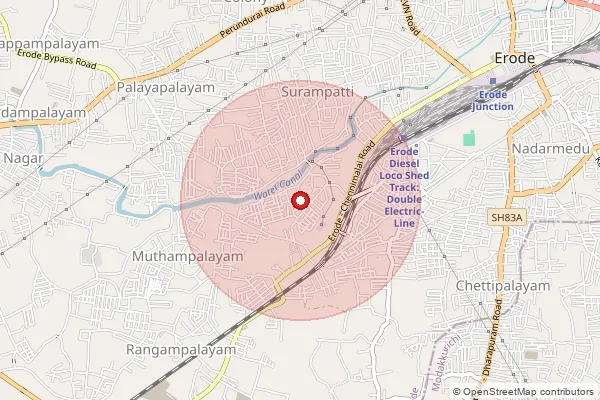 Map showing approximate area covered by Pincode 638009 — Kasipalayam Bo, Erode