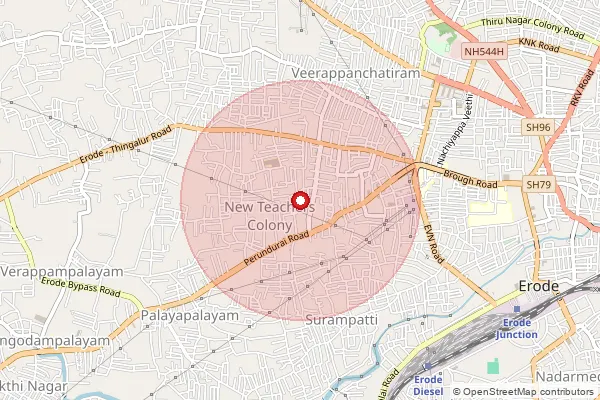 Map showing approximate area covered by Pincode 638011 — Erode Collectorate So, Erode