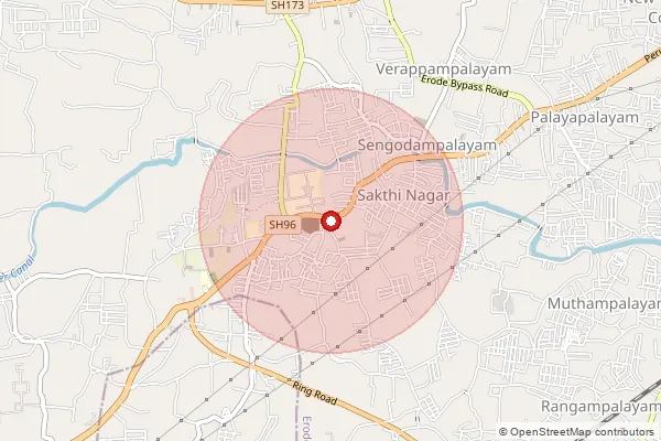 Map showing approximate area covered by Pincode 638012 — Thindal So, Erode