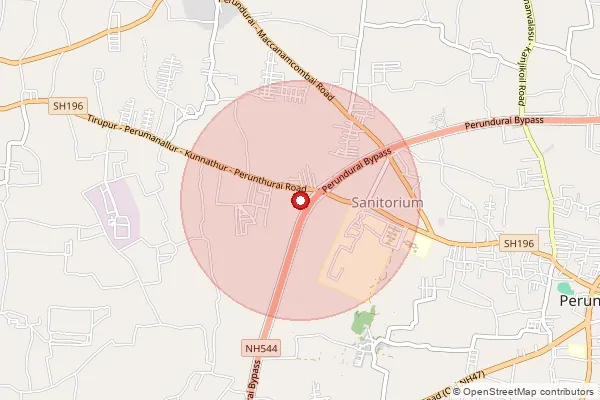 Map showing approximate area covered by Pincode 638053 — Perundurai Sanitorium So, Erode