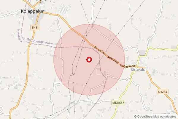 Map showing approximate area covered by Pincode 638054 — Siruvalur So, Erode