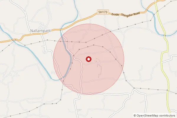 Map showing approximate area covered by Pincode 638057 — Nallampatti Bo, Erode