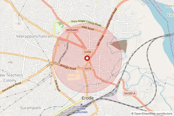 Map showing approximate area covered by Pincode 638102 — Chittode So, Erode