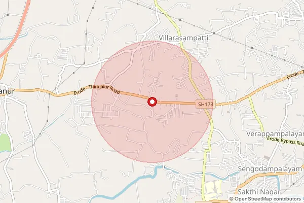 Map showing approximate area covered by Pincode 638107 — Mullampatti Bo, Erode