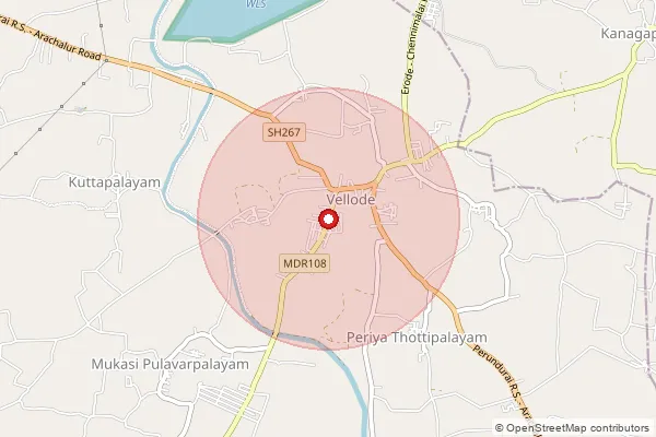 Map showing approximate area covered by Pincode 638112 — Pungambadi Bo, Erode