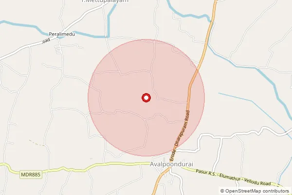 Map showing approximate area covered by Pincode 638115 — Kandikattuvalasu Bo, Erode