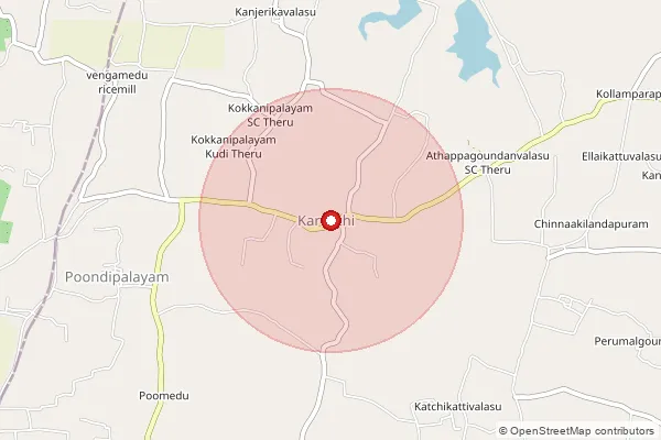 Map showing approximate area covered by Pincode 638151 — Ayyampalayam Bo, Erode