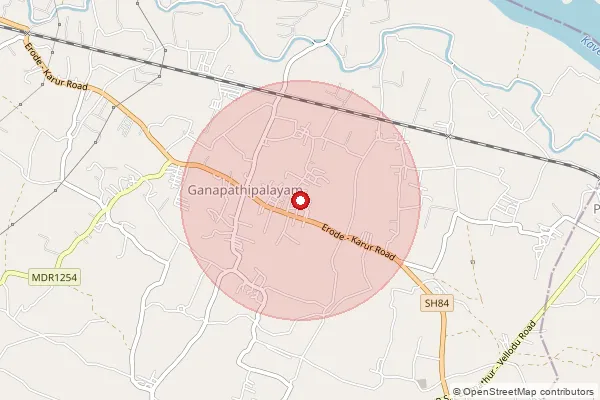 Map showing approximate area covered by Pincode 638153 — Muthayeepalayam Bo, Erode