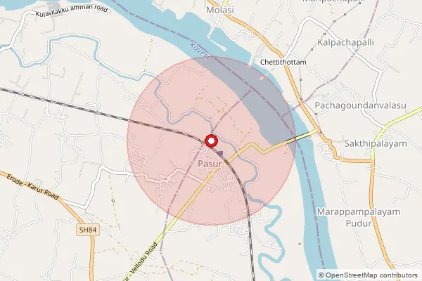Map showing approximate area covered by Pincode 638154 — Kolanalli Bo, Erode