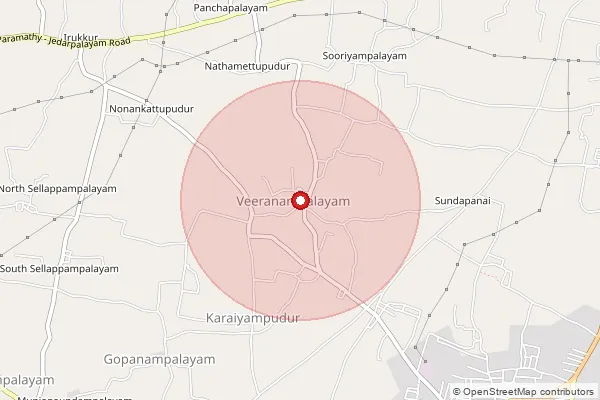 Map showing approximate area covered by Pincode 638181 — Veeranampalayam B.O, Namakkal