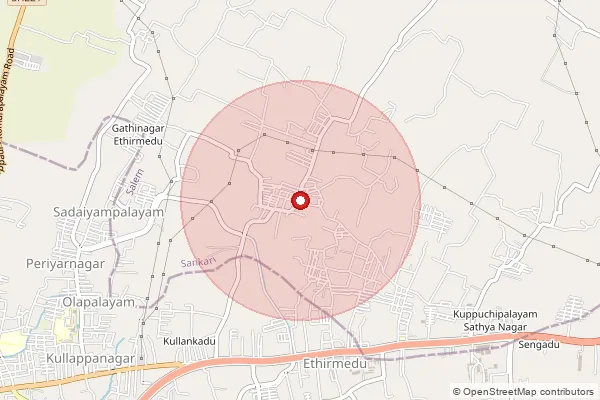 Map showing approximate area covered by Pincode 638183 — Kallankattuvalasu B.O, Namakkal