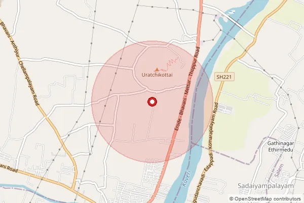 Map showing approximate area covered by Pincode 638301 — Bhavani Ho, Erode