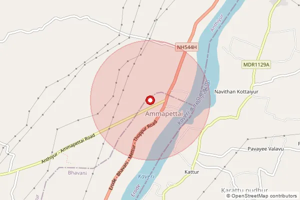 Map showing approximate area covered by Pincode 638311 — Chinnapallam Bo, Erode