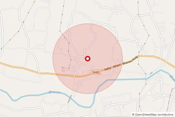 Map showing approximate area covered by Pincode 638312 — Punnam Bo, Erode