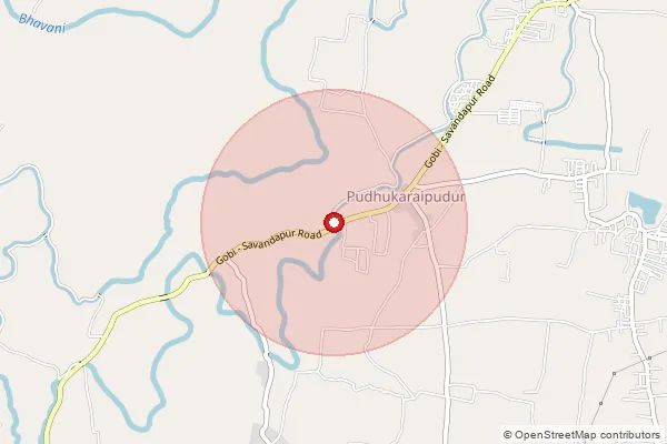 Map showing approximate area covered by Pincode 638313 — Mevani Bo, Erode
