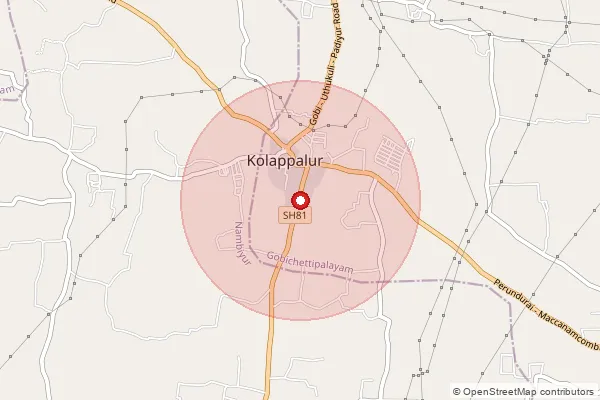 Map showing approximate area covered by Pincode 638456 — Talguni Bo, Erode