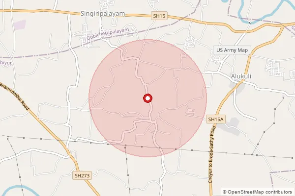 Map showing approximate area covered by Pincode 638457 — Karattupalayam Bo, Erode