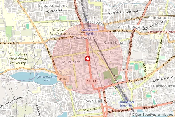 Map showing approximate area covered by Pincode 641002 — Rathinasabapathy Puram Ho, Coimbatore