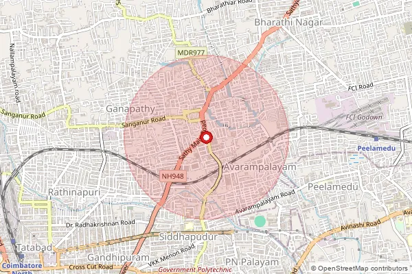 Map showing approximate area covered by Pincode 641006 — Krishnarayapuram Bo, Coimbatore