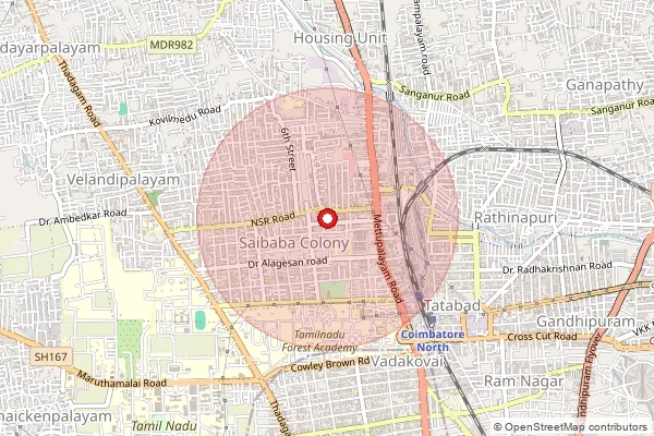 Map showing approximate area covered by Pincode 641011 — Saibaba Mission So, Coimbatore