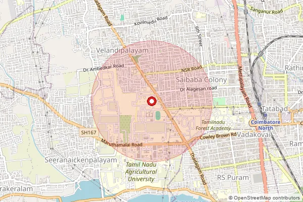 Map showing approximate area covered by Pincode 641013 — Govtcollege Of Technology So, Coimbatore
