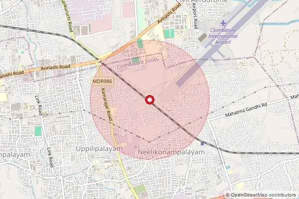 Map showing approximate area covered by Pincode 641014 — Coimbatore Aerodrome So, Coimbatore