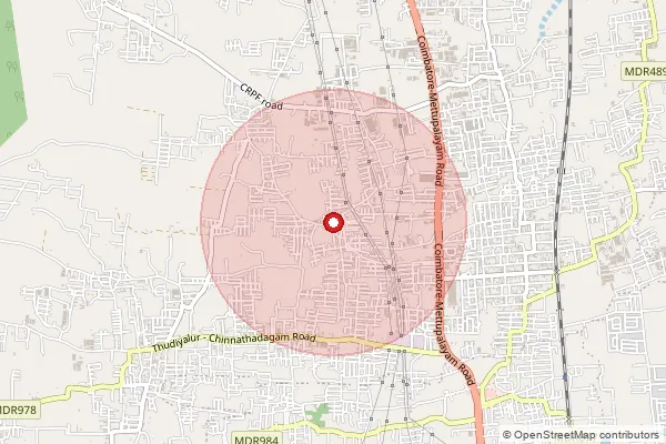 Map showing approximate area covered by Pincode 641017 — Pannimadai Bo, Coimbatore