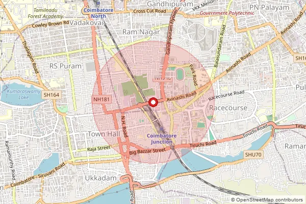 Map showing approximate area covered by Pincode 641018 — Coimbatore Collectorate So, Coimbatore