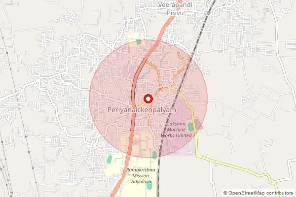 Map showing approximate area covered by Pincode 641020 — Naickenpalayam Bo, Coimbatore