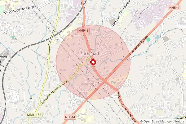 Map showing approximate area covered by Pincode 641021 — Eachanari Bo, Coimbatore