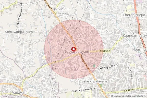 Map showing approximate area covered by Pincode 641025 — Edayarpalayam Bo, Coimbatore