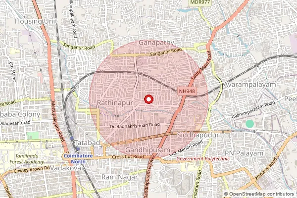 Map showing approximate area covered by Pincode 641027 — Rathinapuri So, Coimbatore