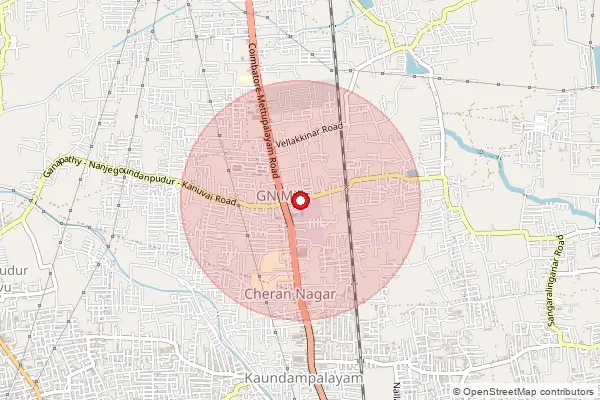 Map showing approximate area covered by Pincode 641029 — Vellakinar Bo, Coimbatore