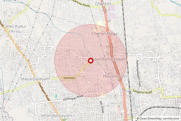 Map showing approximate area covered by Pincode 641030 — Kavundampalayam Bo, Coimbatore