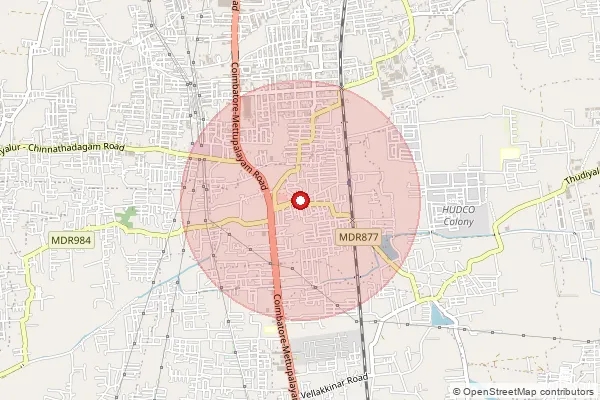 Map showing approximate area covered by Pincode 641034 — Tudiyalur So, Coimbatore