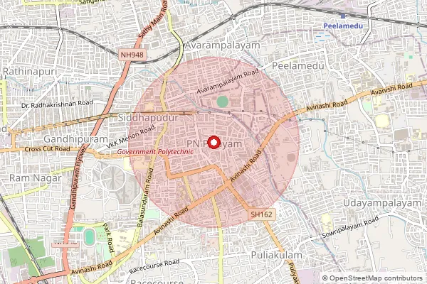 Map showing approximate area covered by Pincode 641037 — Pappanaickenpalayam So, Coimbatore